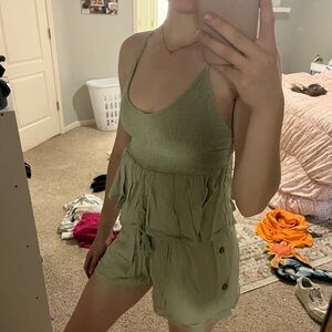 Green Sleeveless Ruffle Set